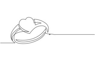 One continuous line drawing of Wedding rings. Romantic elegance concept and symbol proposal engagement and love marriage in simple linear style. Editable stroke vector