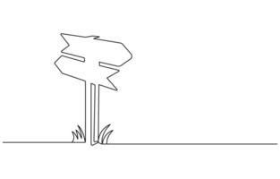 Signpost pointing in the direction of travel to places minimalist black linear design One Continuous line drawing of Road direction signpost arrows to the right and left isolated on white vector