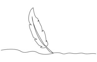 Bird feather continuous one line drawing illustration. Premium . Feather one continuous line drawing. vector
