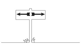 Signpost pointing in the direction of travel to places minimalist black linear design One Continuous line drawing of Road direction signpost arrows to the right and left isolated on white vector