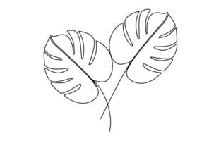 Monstera leaf one continuous line art. Nature plant minimalism design hand drawn isolated on white background vector