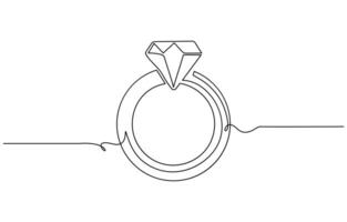 One continuous line drawing of Wedding rings. Romantic elegance concept and symbol proposal engagement and love marriage in simple linear style. Editable stroke vector