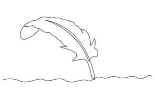Bird feather continuous one line drawing illustration. Premium . Feather one continuous line drawing. vector