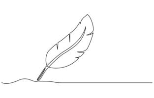 Bird feather continuous one line drawing illustration. Premium . Feather one continuous line drawing. vector
