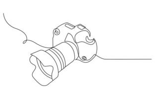 Camera single linear drawing. One line photography tool, minimal logo icon, fine line tattoo. art illustration, Camera icon in continuous line drawing style vector