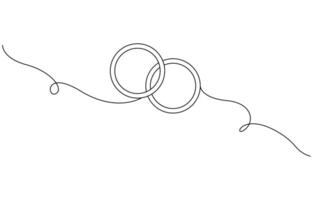 One continuous line drawing of Wedding rings. Romantic elegance concept and symbol proposal engagement and love marriage in simple linear style. Editable stroke vector