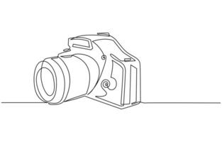 Camera single linear drawing. One line photography tool, minimal logo icon, fine line tattoo. art illustration, Camera icon in continuous line drawing style vector