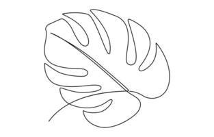 Monstera leaf one continuous line art. Nature plant minimalism design hand drawn isolated on white background vector