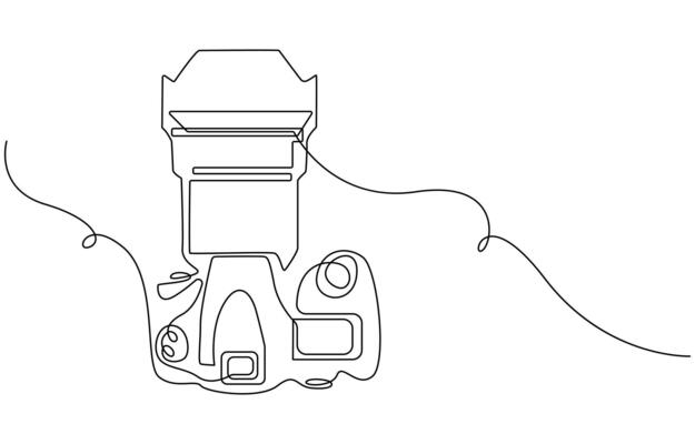 Camera single linear drawing. One line photography tool, minimal logo icon, fine line tattoo. art illustration, Camera icon in continuous line drawing style