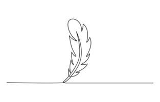 Bird feather continuous one line drawing illustration. Premium . Feather one continuous line drawing. vector