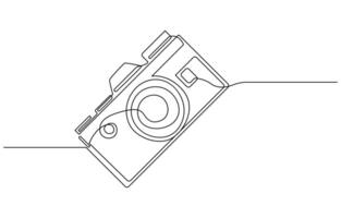 Camera single linear drawing. One line photography tool, minimal logo icon, fine line tattoo. art illustration, Camera icon in continuous line drawing style vector