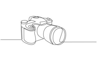 Camera single linear drawing. One line photography tool, minimal logo icon, fine line tattoo. art illustration, Camera icon in continuous line drawing style vector