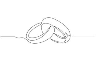 One continuous line drawing of Wedding rings. Romantic elegance concept and symbol proposal engagement and love marriage in simple linear style. Editable stroke vector