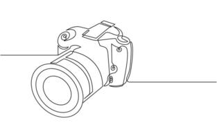 Camera single linear drawing. One line photography tool, minimal logo icon, fine line tattoo. art illustration, Camera icon in continuous line drawing style vector