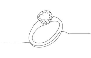 One continuous line drawing of Wedding rings. Romantic elegance concept and symbol proposal engagement and love marriage in simple linear style. Editable stroke vector