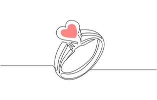 One continuous line drawing of Wedding rings. Romantic elegance concept and symbol proposal engagement and love marriage in simple linear style. Editable stroke vector