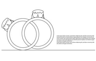 One continuous line drawing of Wedding rings. Romantic elegance concept and symbol proposal engagement and love marriage in simple linear style. Editable stroke vector