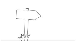 Signpost pointing in the direction of travel to places minimalist black linear design One Continuous line drawing of Road direction signpost arrows to the right and left isolated on white vector