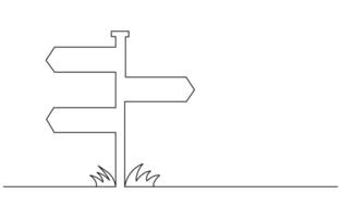 Signpost pointing in the direction of travel to places minimalist black linear design One Continuous line drawing of Road direction signpost arrows to the right and left isolated on white vector