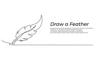 Bird feather continuous one line drawing illustration. Premium . Feather one continuous line drawing. vector