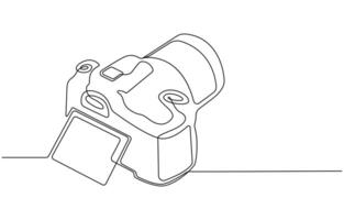 Camera single linear drawing. One line photography tool, minimal logo icon, fine line tattoo. art illustration, Camera icon in continuous line drawing style vector