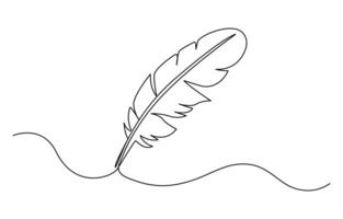 Bird feather continuous one line drawing illustration. Premium . Feather one continuous line drawing. vector
