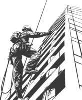 Daring skyscraper climber scales the urban heights with skill and determination vector