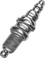Detailed illustration of a spark plug in black and white vector