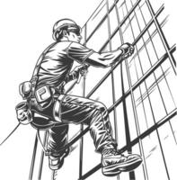 Industrious window washer scales a skyscraper with skill and precision vector