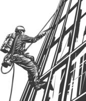 Industrious high-rise window cleaner scales a skyscraper vector