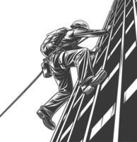 Industrious high-rise window washer scaling a skyscraper with safety gear vector