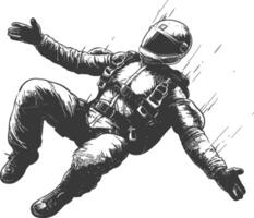 Astronaut in Space Suit Floating in Zero Gravity with Helmet and Parachute vector