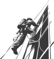 Window washer scales a skyscraper with safety gear and equipment vector
