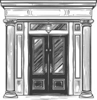 Detailed drawing of a grand double door with columns vector