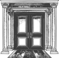 Detailed drawing of a grand double door with ornate columns vector