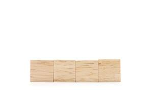 Four blank wooden blocks isolated on white background. Empty wooden cubes for text. Copy space and Clipping Path photo