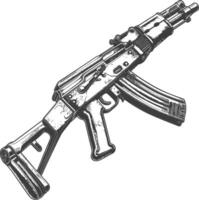 Detailed illustration of an assault rifle with intricate details and a worn appearance vector