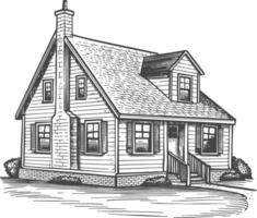 Detailed illustration of a charming two-story family house with brick chimney and dormer windows vector