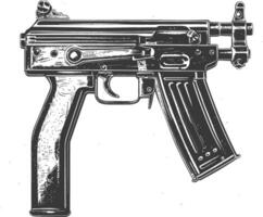 Detailed illustration of a vintage submachine gun with intricate details and worn texture vector