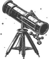 Vintage astronomical telescope on tripod for stargazing and observing celestial objects vector