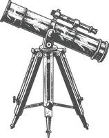 Vintage Engraved Illustration of a Classic Telescope on Tripod Stand vector