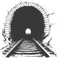 Dark Railroad Tunnel with Tracks and Light at the End vector