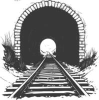 Train tunnel with tracks and light at the end vector