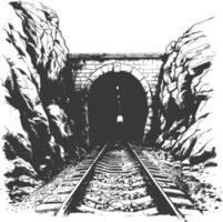 Dark and mysterious railroad tunnel through a mountain vector