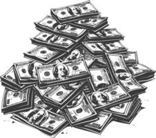 Abundance of American hundred dollar bills in a large pile vector
