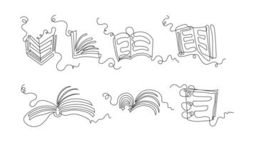 collection of one line continuous style open book icon. sketch, unique, line art concept. used for icons, symbols, signs, decoration, print vector