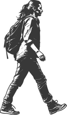 Silhouette of a man walking with a backpack