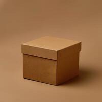 Minimalist brown cardboard box on a matching background, perfect for packaging, storage, or gift presentation. photo