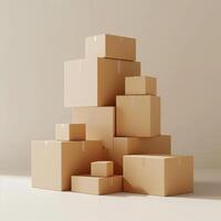Stack of cardboard boxes on a white background, perfect for moving, shipping, and packaging concepts. Minimalist and clean design. photo