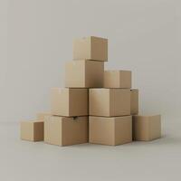 Stack of plain cardboard boxes in a minimalist setting, ideal for moving, storage, and shipping concepts. photo